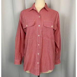 Vintage Foxcroft Casual Top Size 6 Red White Gingham Cottage Farm Cotton Button